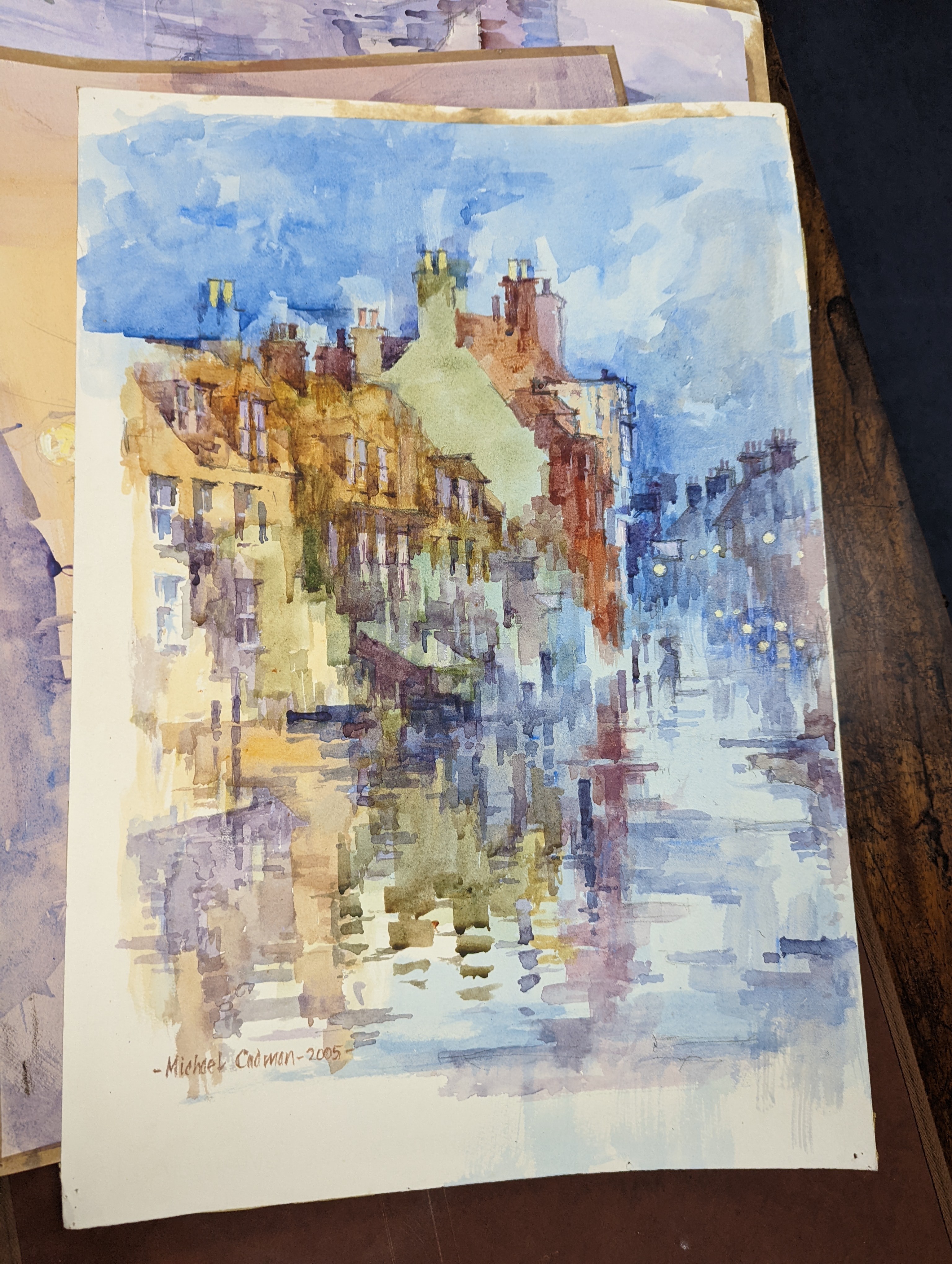 Michael Cadman (1920-2010), a folio of assorted watercolours and prints, Topographical scenes, largest 40 x 56cm, unframed